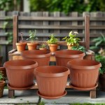 Set of 5 German Plant Pots 20 cm with Tray