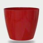 30cm Round Mirror Finish Planter - Crimson Red with Tray