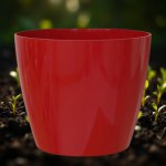 30cm Round Mirror Finish Planter - Crimson Red with Tray