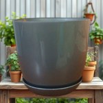 Decorative Planter 17 cm with Plate (Gray)