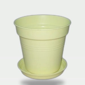 11 cm Plastic Planter with Self-Draining Saucer (Yellow)