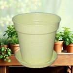 11 cm Plastic Planter with Self-Draining Saucer (Yellow)
