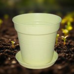 11 cm Plastic Planter with Self-Draining Saucer (Yellow)