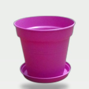Plastic Planter 11 cm with Self-Draining Saucer (Pink)