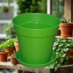 Plastic Planter 11 cm with Self-Draining Saucer (Green Phosphorescent)