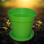 Plastic Planter 11 cm with Self-Draining Saucer (Green Phosphorescent)