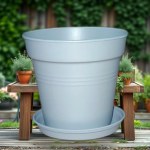 Plastic Planter 11 cm with Self-Draining Saucer (Lead Gray)