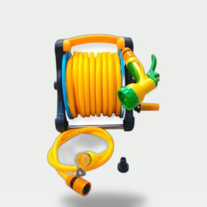 Professional Garden Hose 25m with Reel, Stand & Multi-Pattern Spray Gun