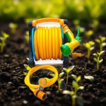 Professional Garden Hose 25m with Reel, Stand & Multi-Pattern Spray Gun
